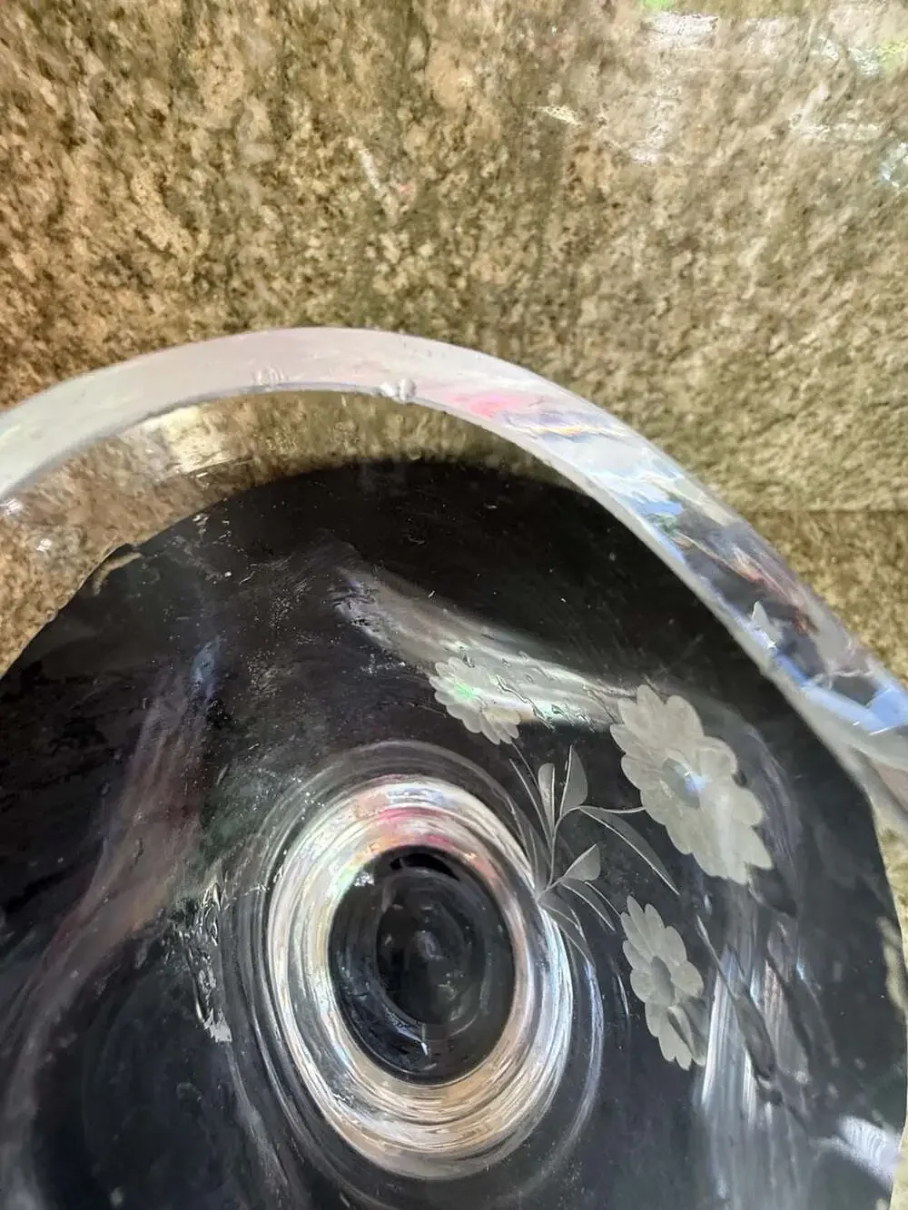 Smalandshyttan Sweden Crystal Vase Copper Wheel Engraved Sun Flowers 1960s